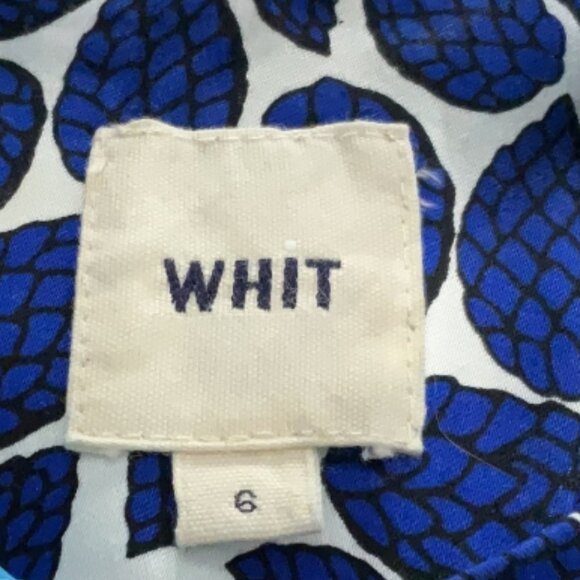 WHIT Size 6 Cocktail white dress with blue leaf detail print LOVELY - Picture 3 of 4